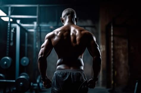 Premium Ai Image A Man In A Dark Gym With A Barbell On His Back