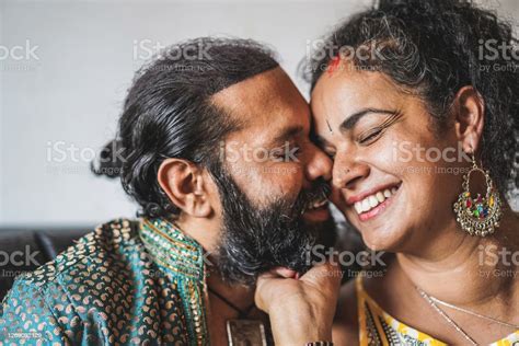 Indian Husband And Wife Having Tender Moments Portrait Of Happy