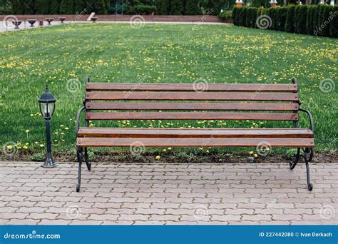 Wooden Bench On A Background Of Green Grass Stock Photo Image Of Seat