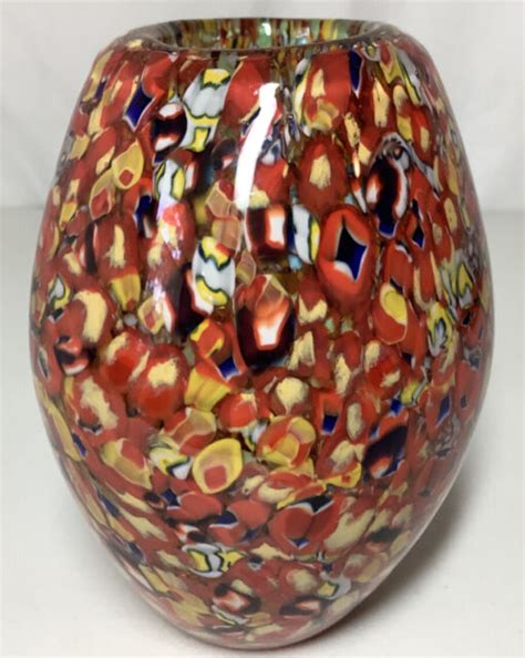Vintage Murano Glass Vase Heavy Hand Blown Millefiori Style 8”x5 5” Ebay