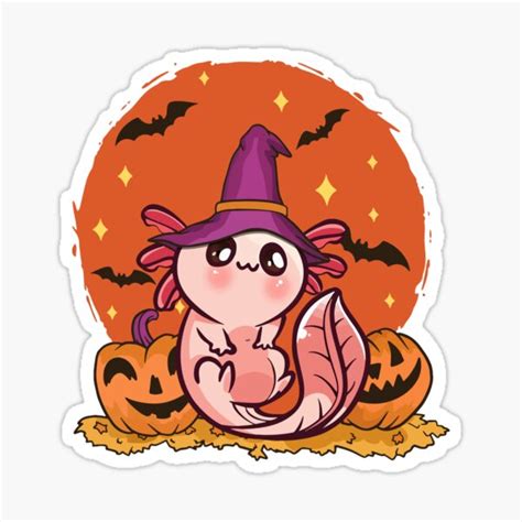 Cute Kids Witch Axolotl Girls Halloween Sticker For Sale By Portiared