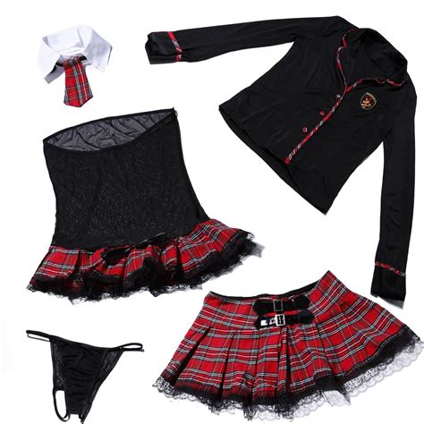 Sexy Women St Trinians School Girl Outfit Tartan Skirt Uniform Hen Night Halloween Fancy Dress