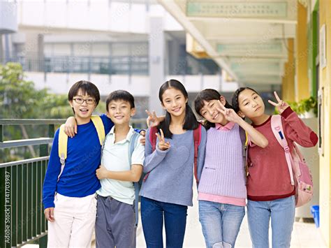 Group Of Happy Asian Elementary School Student Stock Photo Adobe Stock