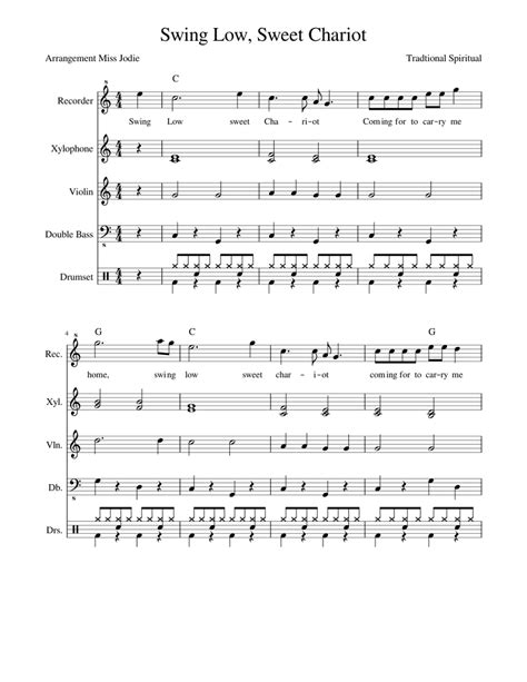 swing low sweet chariot sheet music for contrabass violin drum group xylophone and more