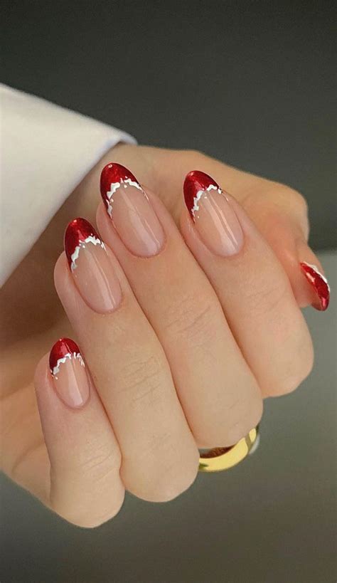 25 Pretty Holiday Nail Art Designs 2021 Red And White Christmas Tip Nails