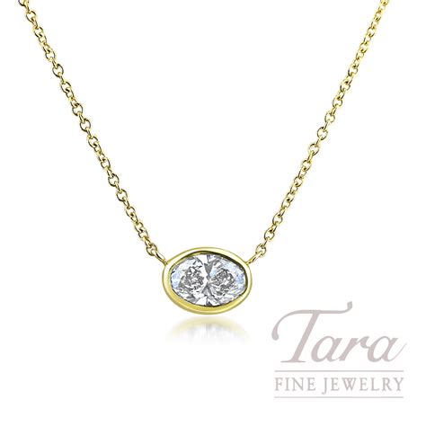 de beers forevermark 18k yellow gold oval shape 16 18 diamond bezel necklace 0 51ct the