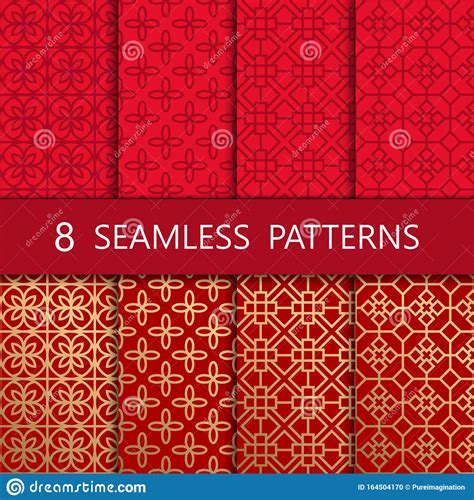 Set Of Golden Chinese Seamless Pattern Stock Vector Illustration Of
