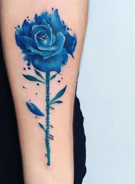 Blue Watercolor Rose Tattoo Inkstylemag Watercolor Rose Tattoos