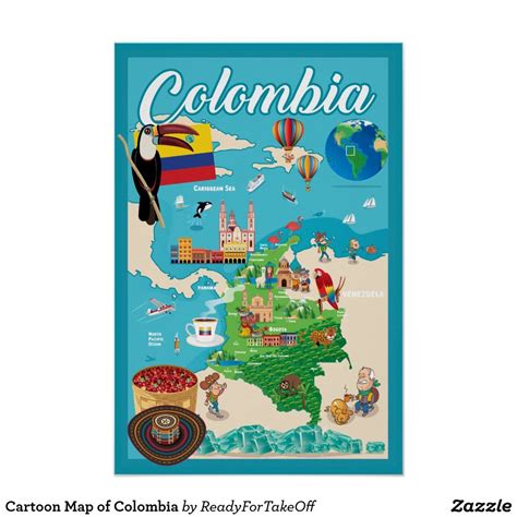 Cartoon Map Of Colombia Poster Cartoon Map Colombia Map Cartoon