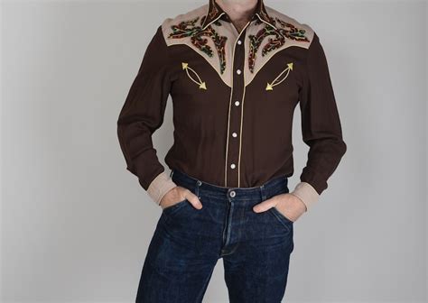 1940s Two Tone Gabardine Embroidered Western Shirt California