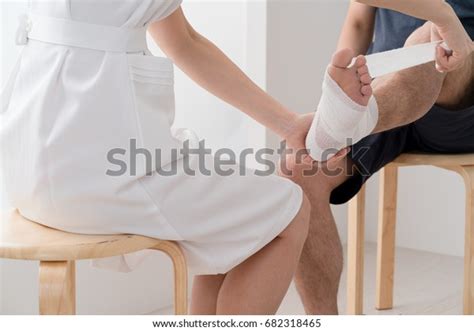 Nurse Wrapping Bandage Leg Foot Patient Stock Photo Edit Now 682318465