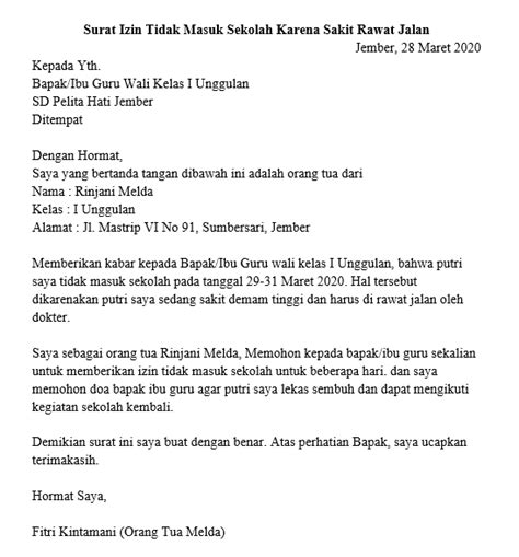 Surat izin ini disampaikan untuk memberitahukan siswa tak bisa mengikuti pelajaran di sekolah karena sakit atau kepentingan lain yang tak bisa ditinggalkan. 16+ Contoh Surat Izin Tidak Masuk Sekolah 100% Pasti di ...