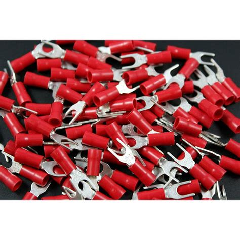 200 Red Insulated Fork Spade Wire Connector Electrical Crimp Terminal