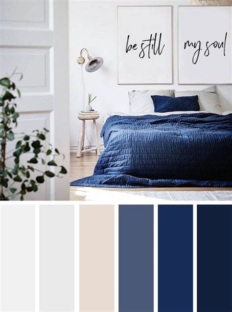This blue bedroom color scheme brings comfort with gray and green undertones. The Best Color Schemes for Your Bedroom - navy blue and ...