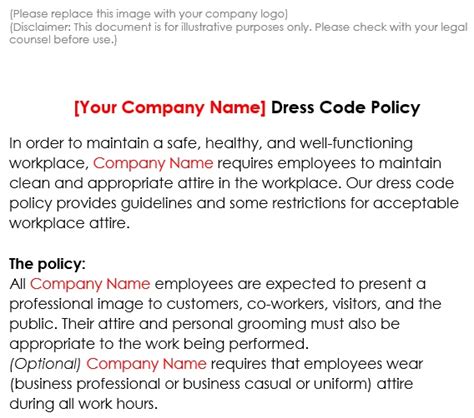 Free Dress Code Policy Templates Word Pdf Excel Tmp