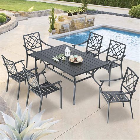 Ulax Furniture 7 Piece Metal Outdoor Dining Set With Stackable Dining