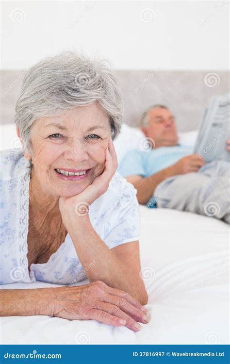Smiling Senior Woman With Man In Bed Stock Image Image Of Female Woman 37816997