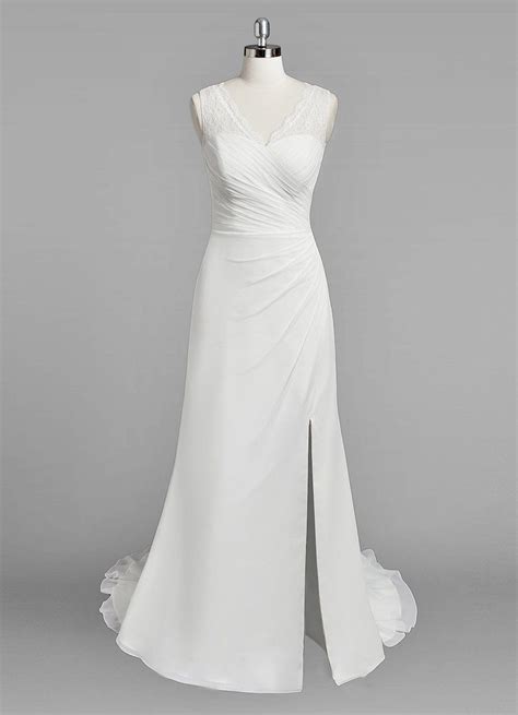 Dillard's is the destination for long sleeve women's wedding guest dresses. V-Neck Sleeveless Sheath Chiffon Wedding Dress With ...