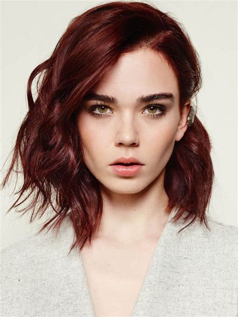 Picture Of Messy Red Long Bob For Straight Hair