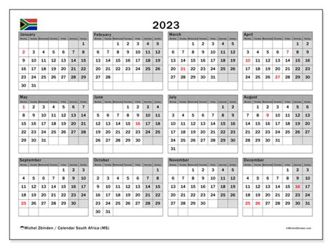 2023 Printable Calendar “south Africa Ms” Michel Zbinden Za