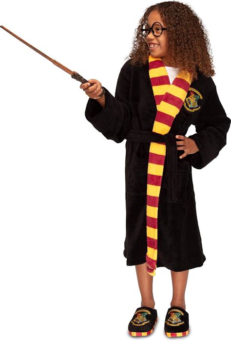Harry Potter Dressing Gown Hogwarts Crest Kids Black Bathrobe Amazon