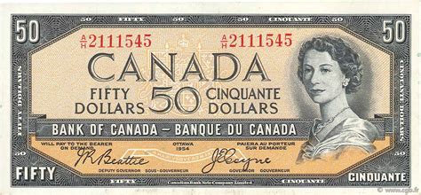 50 Dollars Canada 1954 P071b B711155 Billets