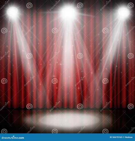 Spotlight On Stage Curtain Red Background Stock Illustration Image