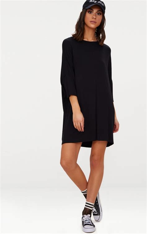 Black Jersey Oversized Batwing T Shirt Dress Prettylittlething