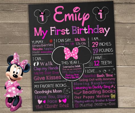 Minnie Mouse First Birthday Chalkboard Minnie Mouse Etsy