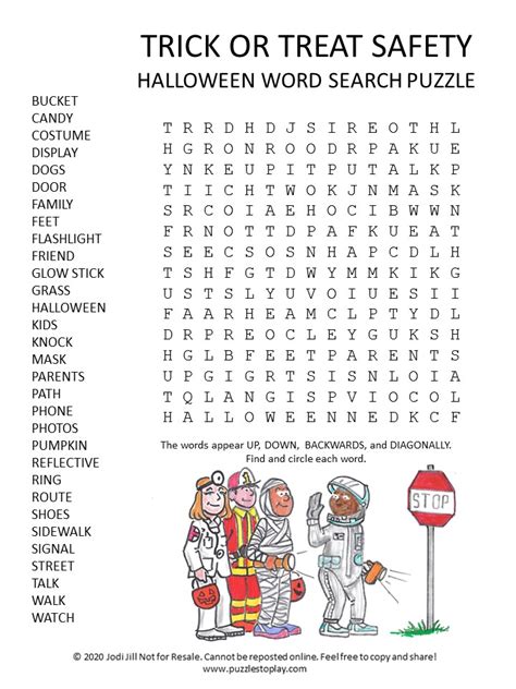 Trick Or Treat Safety Word Search Puzzle Puzzles To Play