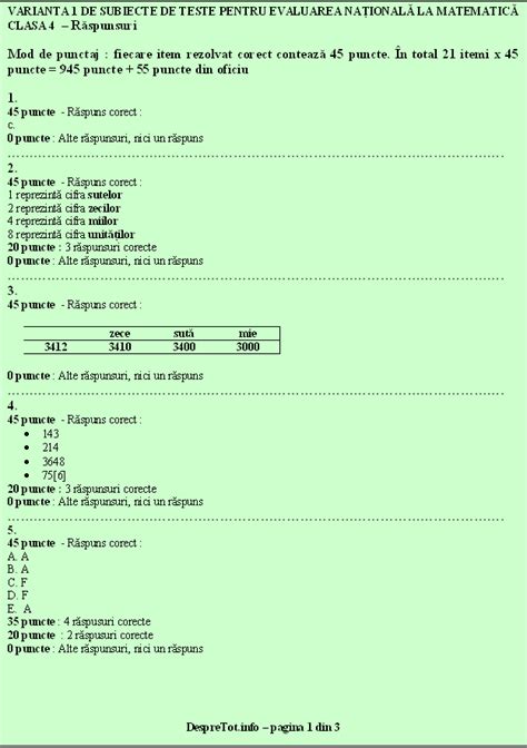 Teste Pisa Evaluare Nationala Matematica Clasa 4 Varianta 1