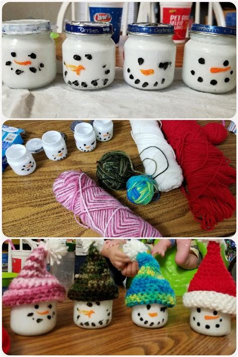 Baby Food Jar Snowmen With Crochet Hats Made With The Kids Baby
