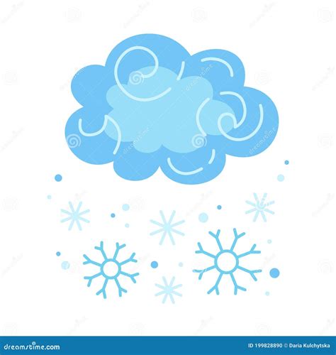 Winter Cloud Snow Snowflake Cartoon Style Blizzard Stock Vector