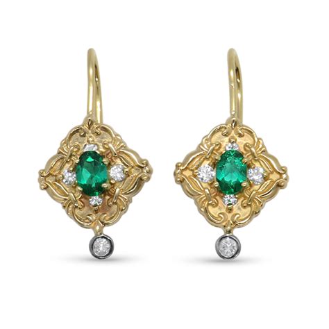 Estate 14k Yellow Gold Emerald And Diamond Dangle Earrings Springers