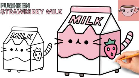 How To Draw Pusheen Cat Strawberry Milk Carton Cute Easy Step By