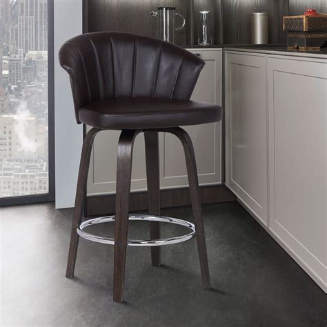 Ashley Wood Back 30 Swivel Brown Faux Leather Bar Stool