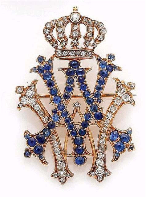 Gold Sapphire And Diamond Brooch With The Monogram Of Queen Auguste