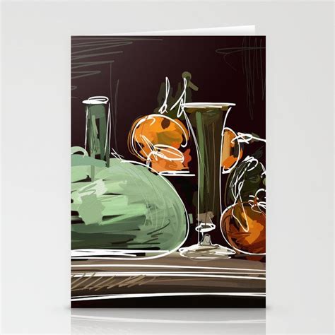 Still Life With Fruit Wine And A Green Vase Modern Abstraction In The