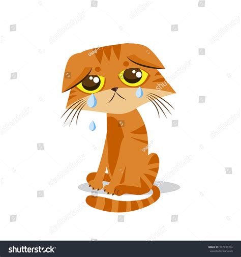 Sad Crying Cat Cartoon Vector Illustration Stock Vector