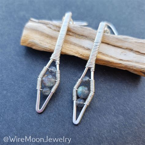 Sterling Silver Labradorite Earrings Wire Wrapped Pair Of Etsy