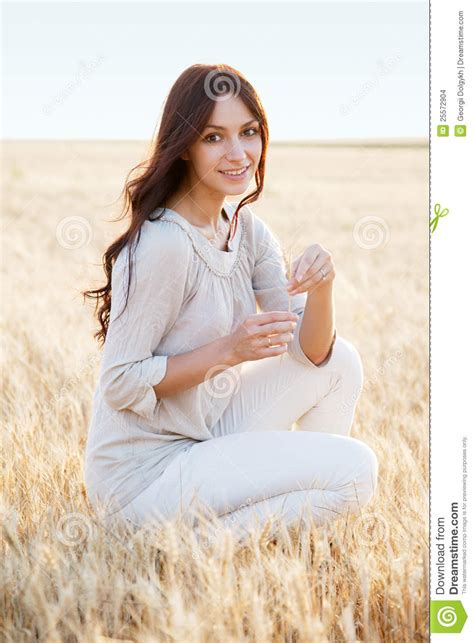 Beautiful Lady In Wheat Field Stock Photo Image Of Freedom Natural