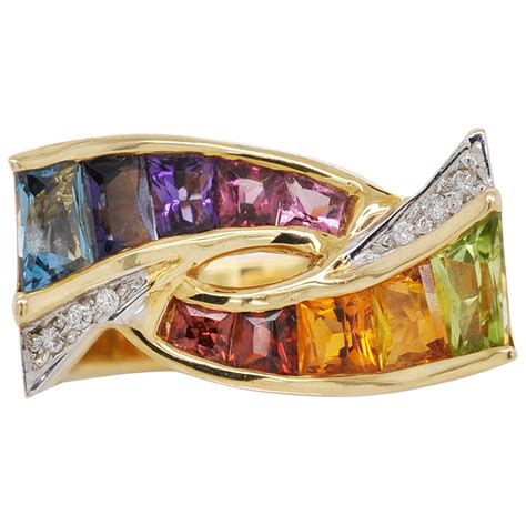 1970s 6 60 Carat Blue Topaz Amethyst Garnet Peridot Citrine Yellow Gold