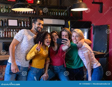 Friends Taking Selfies Together Stock Image Image Of Happy Middle
