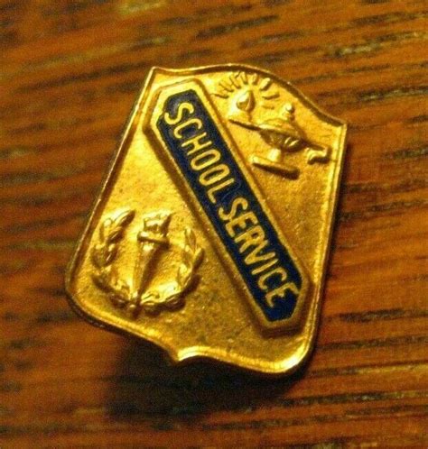 School Service Lapel Pin Vintage Student Teacher Education Admin Gold