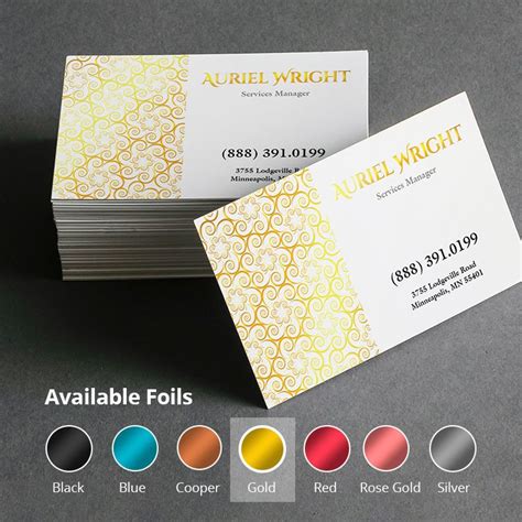 This specialty technique produces your artwork in your choice of foil color stamped onto the card for stunning results. Custom Foil Business Cards Printing | Metallic Cards with Spot UV - PrintMagic