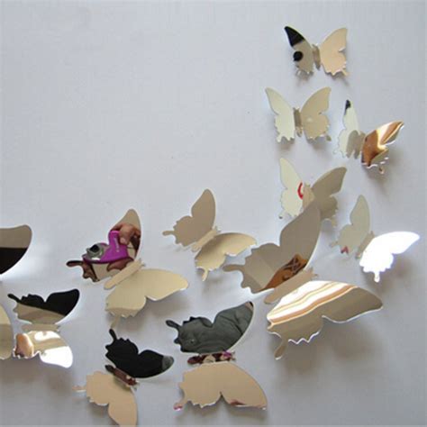 New Arrive Mirror Sliver 3d Butterfly Wall Stickers Home Decorations
