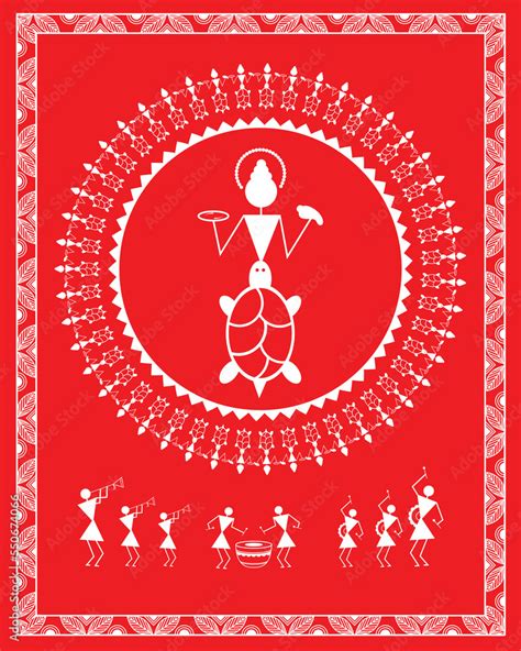 Vishnu Kurma Avatar In Warli Art Painting Illustration Of Indian