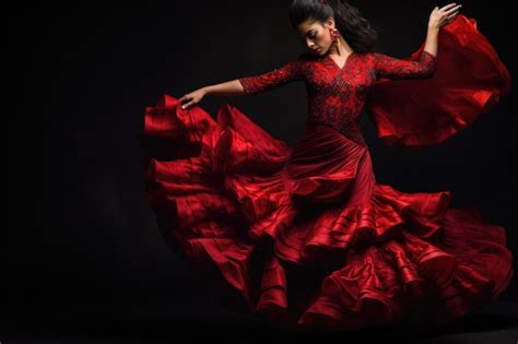 uma mulher vestida de vermelho dança sem esforço com movimentos enérgicos e passos graciosos uma