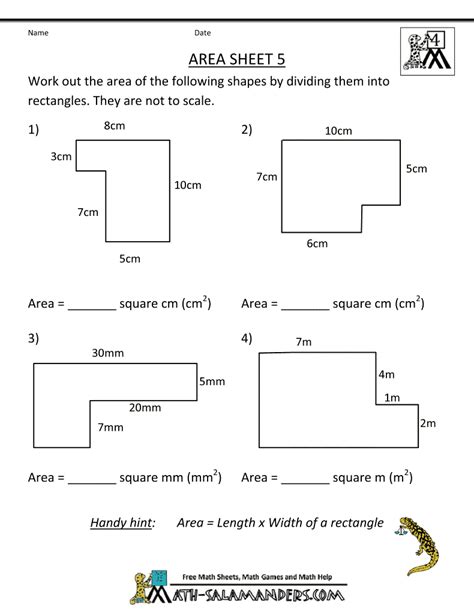 Area Worksheet For Grade 5