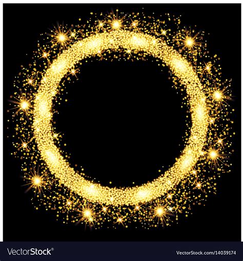 Gold Glow Glitter Circle Frame With Stars Vector Image